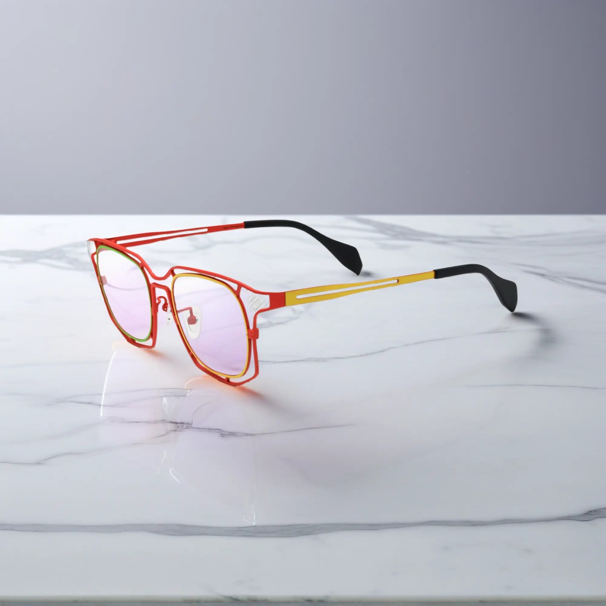 Side view showing vivid amber tones of Amber Blaze titanium frame